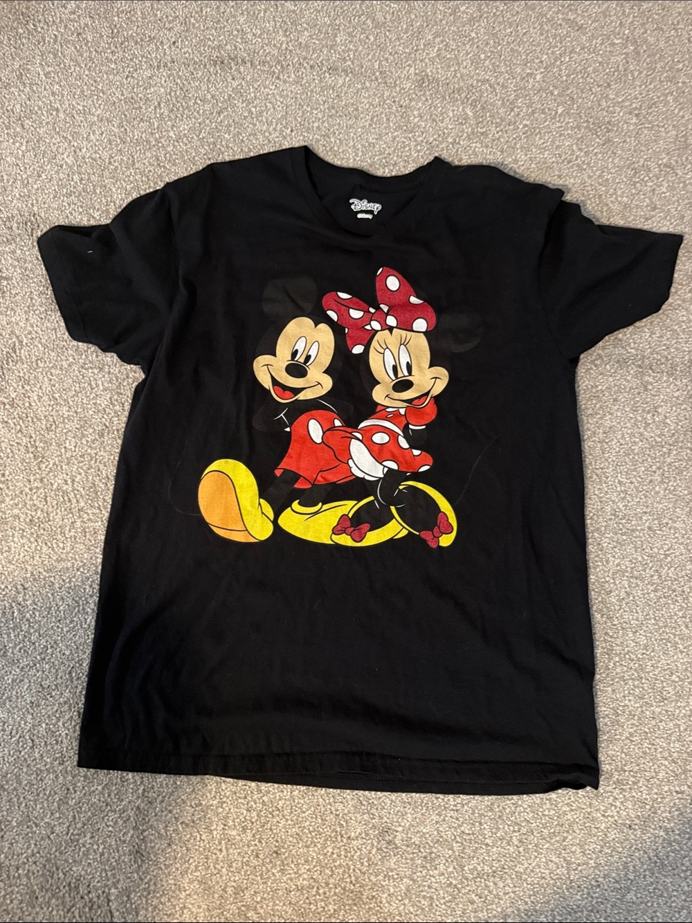 Disney Black Tee with Mickey & Minnie in Red and Yellow